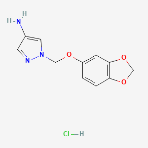 molecular formula C11H12ClN3O3 B7982472 1-[(1,3-Benzodioxol-5-yloxy)methyl]-1H-pyrazol-4-amine hydrochloride 