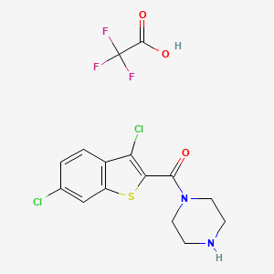 molecular formula C15H13Cl2F3N2O3S B7982482 (3,6-Dichlorobenzothiophen-2-yl)-piperazin-1-yl-methanone 2,2,2-trifluoroacetic acid 