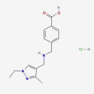 molecular formula C15H20ClN3O2 B7982499 4-({[(1-Ethyl-3-methyl-1H-pyrazol-4-yl)methyl]amino}methyl)benzoic acid hydrochloride 