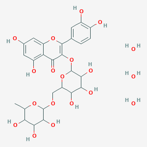 2-(3,4-Dihydroxyphenyl)-5,7-dihydroxy-3-[3,4,5-trihydroxy-6-[(3,4,5-trihydroxy-6-methyloxan-2-yl)oxymethyl]oxan-2-yl]oxychromen-4-one;trihydrate