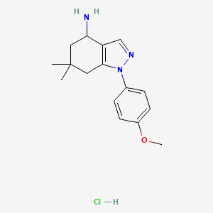 molecular formula C16H22ClN3O B7982708 1-(4-Methoxyphenyl)-6,6-dimethyl-4,5,6,7-tetrahydro-1H-indazol-4-amine hydrochloride 