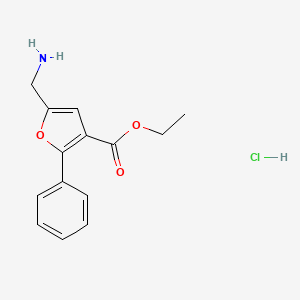 molecular formula C14H16ClNO3 B7982742 Ethyl 5-(aminomethyl)-2-phenyl-3-furoate hydrochloride 