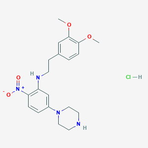 N-[2-(3,4-dimethoxyphenyl)ethyl]-2-nitro-5-piperazin-1-ylaniline;hydrochloride