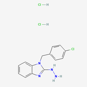 molecular formula C14H15Cl3N4 B7982846 [1-[(4-Chlorophenyl)methyl]benzimidazol-2-yl]hydrazine;dihydrochloride 