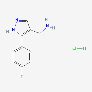 molecular formula C10H11ClFN3 B7982931 [5-(4-fluorophenyl)-1H-pyrazol-4-yl]methanamine;hydrochloride 