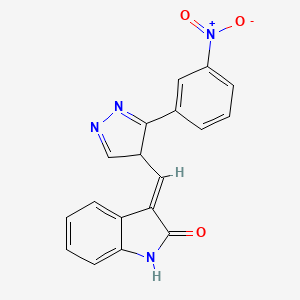 molecular formula C18H12N4O3 B7983307 (E)-3-((3-(3-Nitrophenyl)-4H-pyrazol-4-yl)methylene)indolin-2-one 