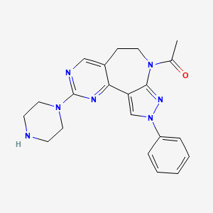 molecular formula C21H23N7O B7983361 1-(4-Phenyl-13-piperazin-1-yl-4,5,7,12,14-pentazatricyclo[8.4.0.02,6]tetradeca-1(14),2,5,10,12-pentaen-7-yl)ethanone 