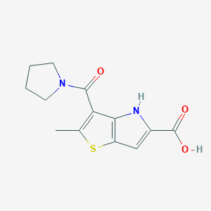 molecular formula C13H14N2O3S B7983380 2-methyl-3-(1-pyrrolidinylcarbonyl)-4H-thieno[3,2-b]pyrrole-5-carboxylic acid 