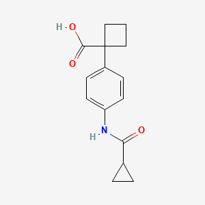 molecular formula C15H17NO3 B7983394 1-{4-[(Cyclopropylcarbonyl)amino]phenyl}-1-cyclobutanecarboxylic acid 