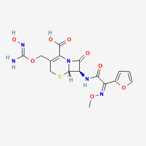 molecular formula C16H17N5O8S B7983500 (6S,7R)-7-[[(2Z)-2-(furan-2-yl)-2-methoxyiminoacetyl]amino]-3-[[(E)-N'-hydroxycarbamimidoyl]oxymethyl]-8-oxo-5-thia-1-azabicyclo[4.2.0]oct-2-ene-2-carboxylic acid 