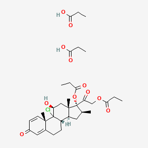 molecular formula C34H49ClO11 B7983587 [2-[(8S,10S,11S,13S,14S,16S,17R)-9-chloro-11-hydroxy-10,13,16-trimethyl-3-oxo-17-propanoyloxy-6,7,8,11,12,14,15,16-octahydrocyclopenta[a]phenanthren-17-yl]-2-oxoethyl] propanoate;propanoic acid 