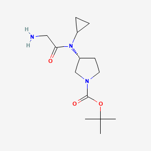 molecular formula C14H25N3O3 B7984650 (R)-3-[(2-Amino-acetyl)-cyclopropyl-amino]-pyrrolidine-1-carboxylic acid tert-butyl ester 