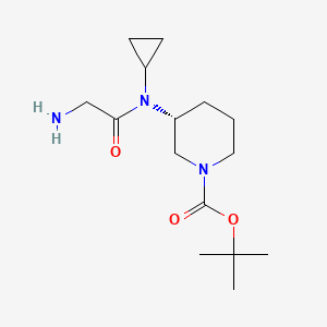 molecular formula C15H27N3O3 B7984654 (R)-3-[(2-Amino-acetyl)-cyclopropyl-amino]-piperidine-1-carboxylic acid tert-butyl ester 