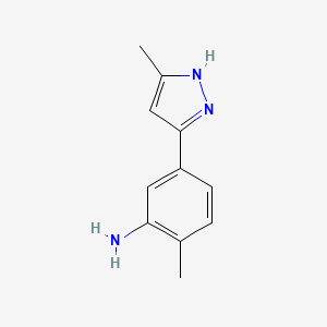 molecular formula C11H13N3 B7985674 2-Methyl-5-(5-methyl-1H-pyrazol-3-YL)aniline 