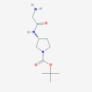 molecular formula C11H21N3O3 B7985854 (R)-3-(2-氨基乙酰氨基)-吡咯烷-1-羧酸叔丁酯 