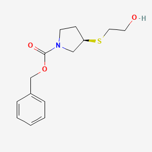 molecular formula C14H19NO3S B7985940 (R)-3-(2-Hydroxy-ethylsulfanyl)-pyrrolidine-1-carboxylic acid benzyl ester 