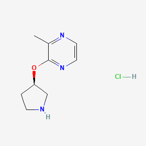 molecular formula C9H14ClN3O B7987541 2-Methyl-3-((R)-pyrrolidin-3-yloxy)-pyrazine hydrochloride 