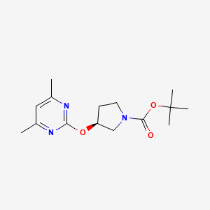 molecular formula C15H23N3O3 B7987560 (S)-3-(4,6-Dimethyl-pyrimidin-2-yloxy)-pyrrolidine-1-carboxylic acid tert-butyl ester 