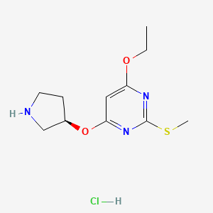 molecular formula C11H18ClN3O2S B7987659 4-Ethoxy-2-methylsulfanyl-6-((R)-pyrrolidin-3-yloxy)-pyrimidine hydrochloride 