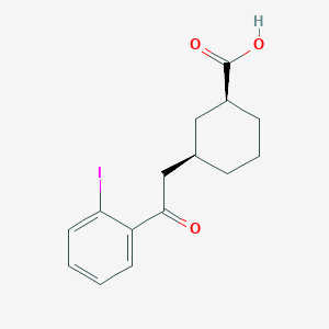 molecular formula C15H17IO3 B7987696 (1S,3R)-3-[2-(2-iodophenyl)-2-oxoethyl]cyclohexane-1-carboxylic acid 