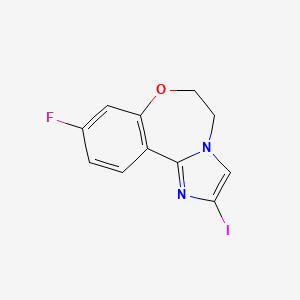 molecular formula C11H8FIN2O B7988339 9-Fluoro-2-iodo-5,6-dihydrobenzo[F]imidazo[1,2-D][1,4]oxazepine 