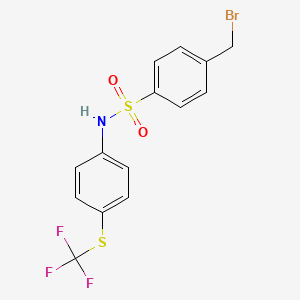 molecular formula C14H11BrF3NO2S2 B7988567 4-(bromomethyl)-N-[4-(trifluoromethylsulfanyl)phenyl]benzenesulfonamide 