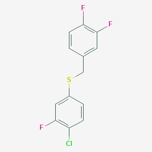 molecular formula C13H8ClF3S B7989280 1,2-Difluoro-4-[(4-chloro-3-fluorophenyl)sulfanylmethyl]benzene 
