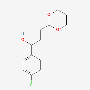 molecular formula C13H17ClO3 B7989354 1-(4-Chlorophenyl)-3-[2-(1,3-dioxanyl)]-1-propanol 