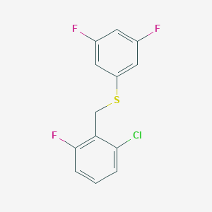 molecular formula C13H8ClF3S B7989827 1-Chloro-3-fluoro-2-[(3,5-difluorophenyl)sulfanylmethyl]benzene 