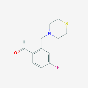 molecular formula C12H14FNOS B7989945 4-Fluoro-2-(thiomorpholinomethyl)benzaldehyde CAS No. 1443345-91-2