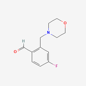 molecular formula C12H14FNO2 B7990472 4-Fluoro-2-(morpholinomethyl)benzaldehyde 