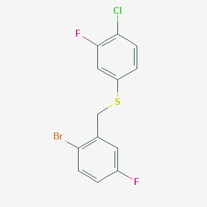 molecular formula C13H8BrClF2S B7990507 1-Bromo-4-fluoro-2-[(4-chloro-3-fluorophenyl)sulfanylmethyl]benzene 
