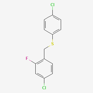 molecular formula C13H9Cl2FS B7990535 1-Chloro-3-fluoro-4-[(4-chlorophenyl)sulfanylmethyl]benzene 
