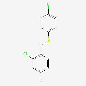 molecular formula C13H9Cl2FS B7990686 1-Chloro-3-fluoro-6-[(4-chlorophenyl)sulfanylmethyl]benzene 