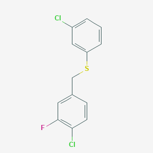 molecular formula C13H9Cl2FS B7990737 1-Chloro-2-fluoro-4-[(3-chlorophenyl)sulfanylmethyl]benzene 