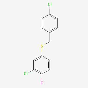 molecular formula C13H9Cl2FS B7990782 1-Chloro-4-[(3-chloro-4-fluorophenyl)sulfanylmethyl]benzene 