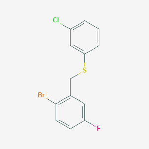 molecular formula C13H9BrClFS B7990983 1-Bromo-4-fluoro-2-[(3-chlorophenyl)sulfanylmethyl]benzene 