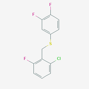 molecular formula C13H8ClF3S B7991306 1-Chloro-3-fluoro-2-[(3,4-difluorophenyl)sulfanylmethyl]benzene 