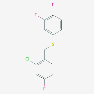 molecular formula C13H8ClF3S B7992237 1-Chloro-3-fluoro-6-[(3,4-difluorophenyl)sulfanylmethyl]benzene 