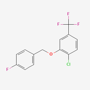 molecular formula C14H9ClF4O B7993836 4-Chloro-3-[(4-fluorophenyl)methoxy]benzotrifluoride 