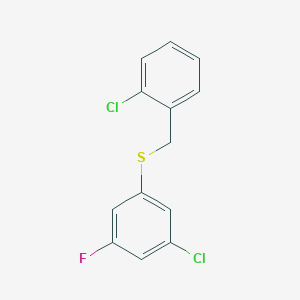 molecular formula C13H9Cl2FS B7994162 1-Chloro-2-[(3-chloro-5-fluorophenyl)sulfanylmethyl]benzene 