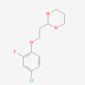 molecular formula C12H14ClFO3 B7994275 2-[2-(4-Chloro-2-fluoro-phenoxy)ethyl]-1,3-dioxane 