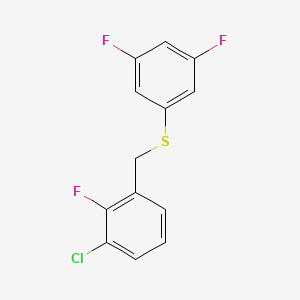 molecular formula C13H8ClF3S B7994293 1-Chloro-2-fluoro-3-[(3,5-difluorophenyl)sulfanylmethyl]benzene 
