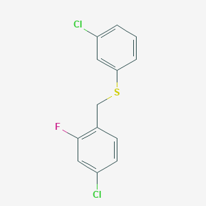 molecular formula C13H9Cl2FS B7994836 1-Chloro-3-fluoro-4-[(3-chlorophenyl)sulfanylmethyl]benzene 