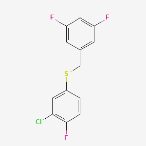 molecular formula C13H8ClF3S B7995664 1,3-Difluoro-5-[(3-chloro-4-fluorophenyl)sulfanylmethyl]benzene 