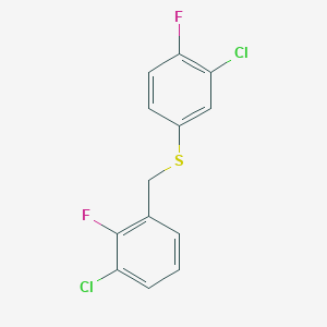 molecular formula C13H8Cl2F2S B7995707 1-Chloro-2-fluoro-3-[(3-chloro-4-fluorophenyl)sulfanylmethyl]benzene 