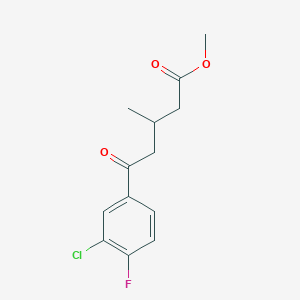 molecular formula C13H14ClFO3 B7995978 Methyl 5-(3-chloro-4-fluorophenyl)-3-methyl-5-oxovalerate 