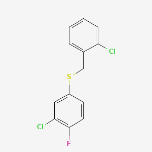 molecular formula C13H9Cl2FS B7996035 1-Chloro-2-[(3-chloro-4-fluorophenyl)sulfanylmethyl]benzene 