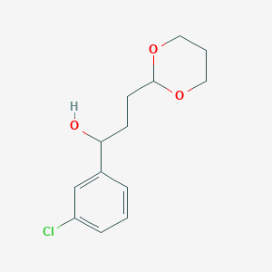 molecular formula C13H17ClO3 B7996772 1-(3-Chlorophenyl)-3-[2-(1,3-dioxanyl)]-1-propanol CAS No. 1443306-12-4