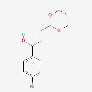molecular formula C13H17BrO3 B7996829 1-(4-Bromophenyl)-3-[2-(1,3-dioxanyl)]-1-propanol CAS No. 1129635-23-9